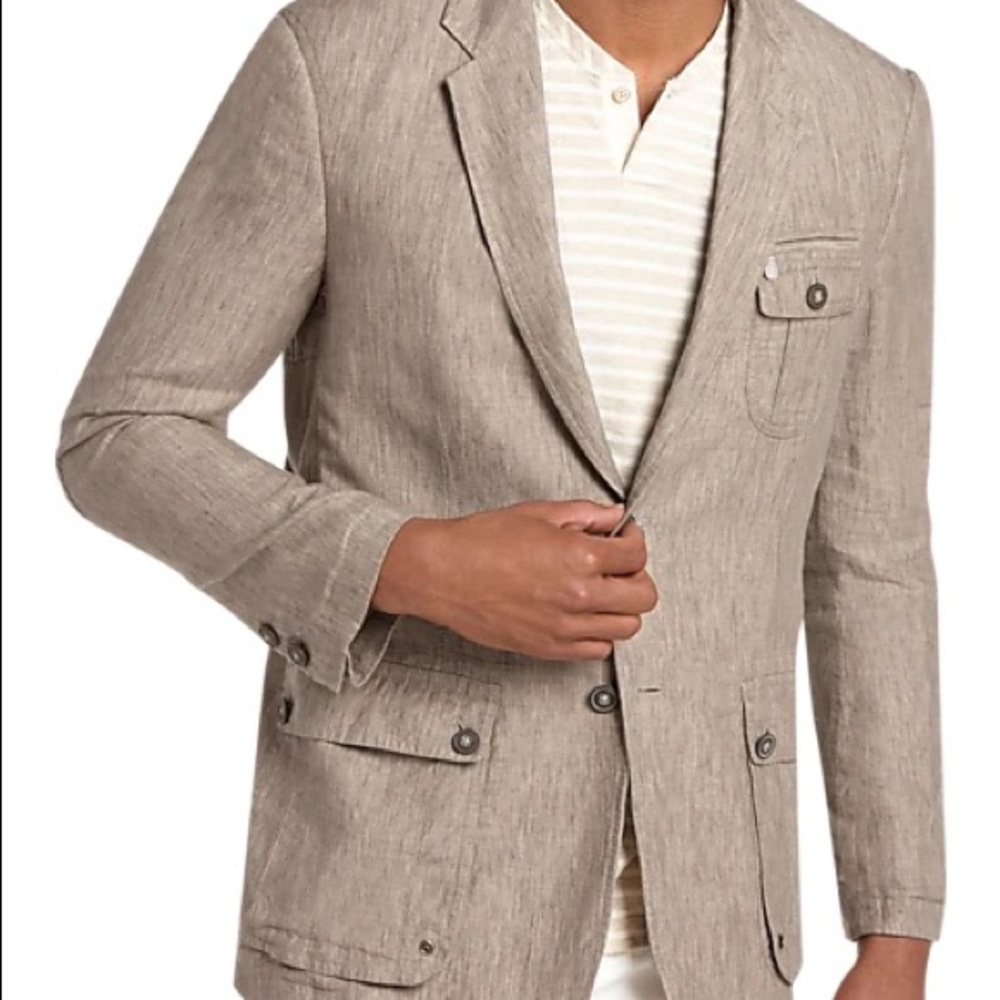 Joseph Abboud Khaki Linen Modern Fit Shirt Jacket